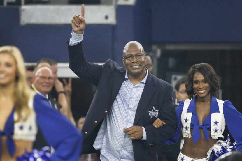 Dallas Cowboys Ring of Honor member Charles Haley is pictured at halftime during the Seattle...