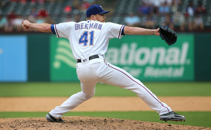 Texas Rangers relief pitcher Jake Diekman (41) is pictured during the Houston Astros vs. the...