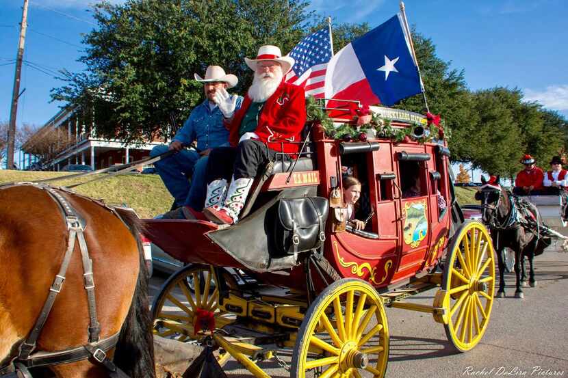 Cowboy Santa arrives in the Fort Worth Stockyards.