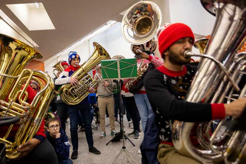 Musicians perform during the annual TubaChristmas at Thanks-Giving Square.