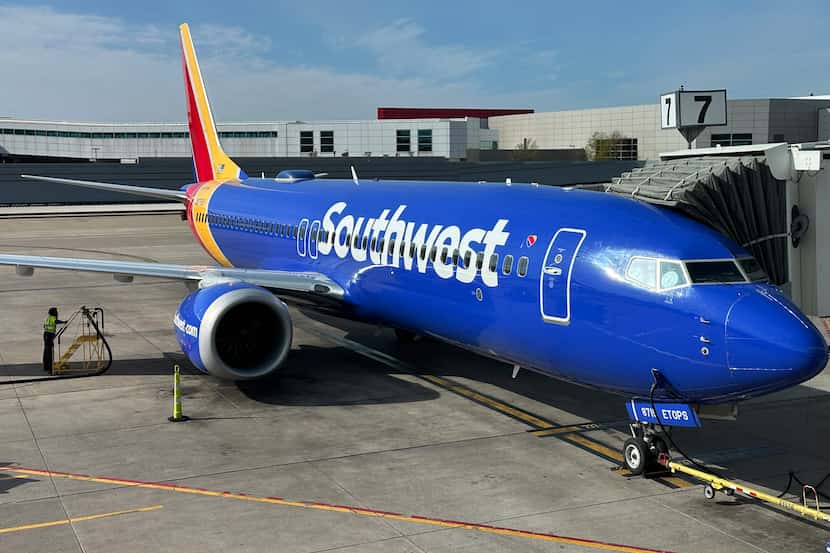 A Southwest Airlines plane sits at the gate at Love Field.