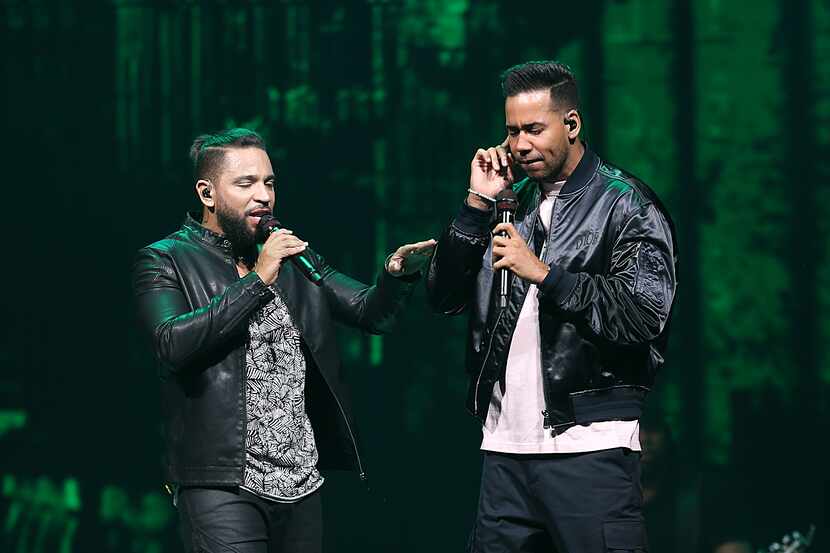DALLAS, TX - FEBRUARY 13: Romeo Santos and Aventura Band performs on stage live during...