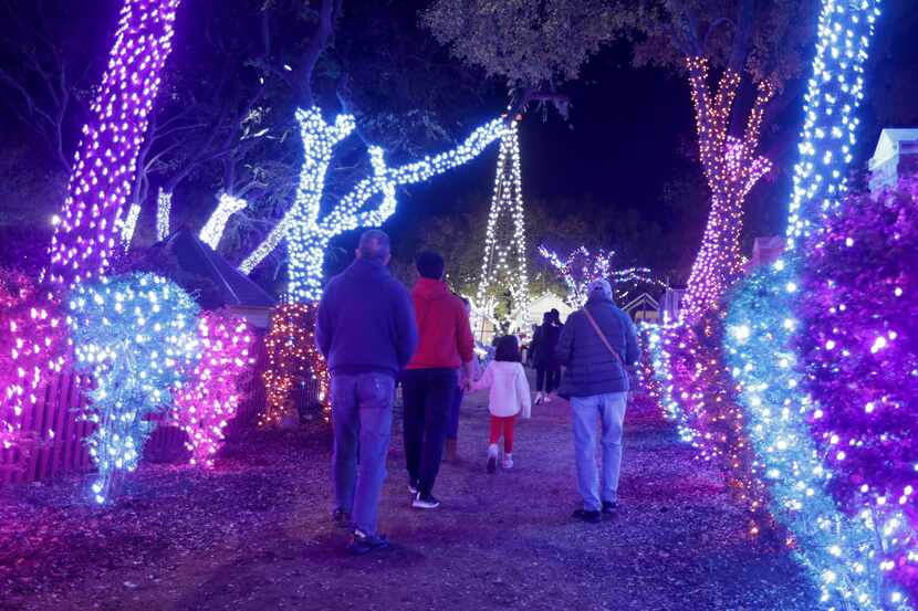 The holiday lights display at Heritage Farmstead Museum in Plano