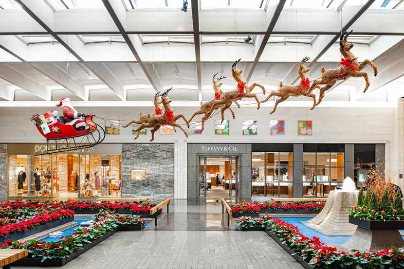 NorthPark Center's Candy Santa and his reindeer made from pecans