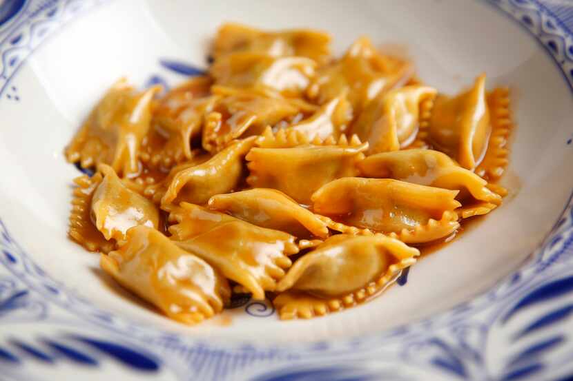 Agnolotti del Plin with Sugo d'arrosto is made from scratch and served to diners at Il...