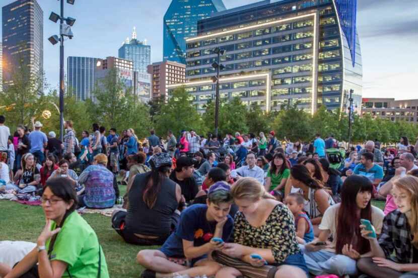 People gather for an event at Klyde Warren Park in Dallas. 