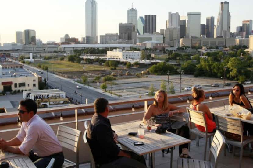 View of the Dallas skyline from Canvas hotel (formerly NYLO Dallas South Side)