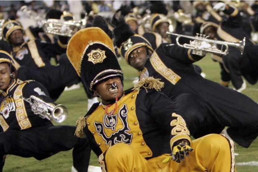 Grambling's band performs during halftime in a football game against Prairie View A&M...