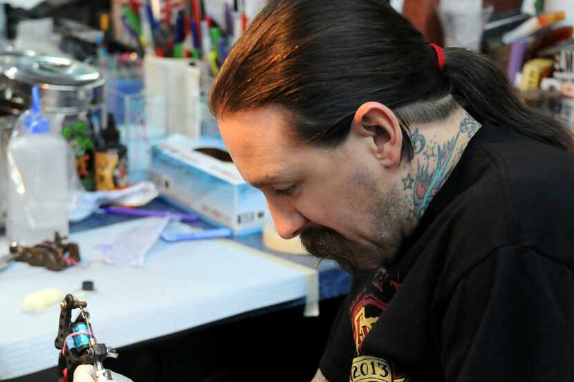 Oliver Peck tattoos Peter Morrissey at Elm Street Tattoo for Friday the 13th.