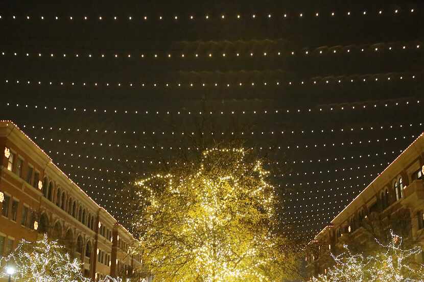 Lights illuminate downtown Frisco during Christmas in the Square.