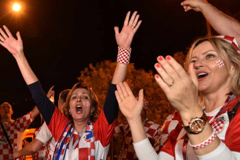 Croatian soccer team supporters celebrate. 