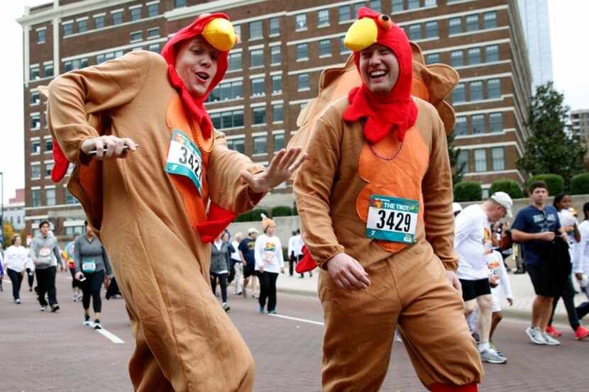 Costumed participants have fun at a Turkey Trot event.