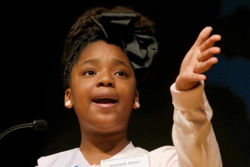 Fifth grader Kennedi Stone gives her speech during the 26th Annual Gardere MLK Jr. Oratory...
