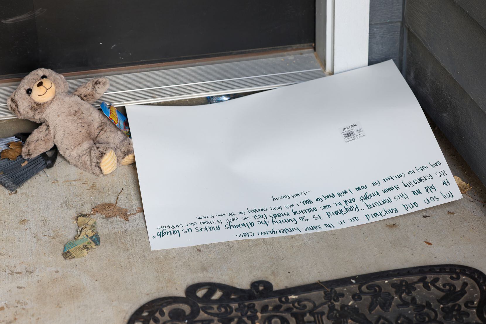 A poster was left on the doorstep of the home in Fort Worth on Monday, Aug. 29, 2022, where...
