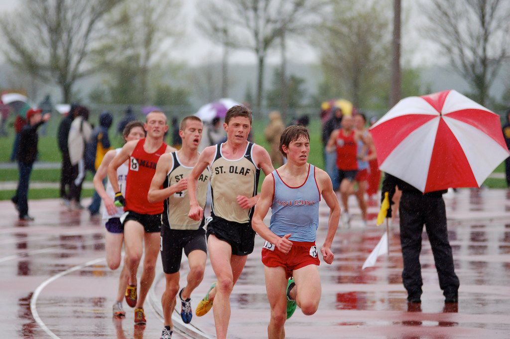 Jon (second in line) racing the 5000m run at the Minnesota Intercollegiate Athletic...