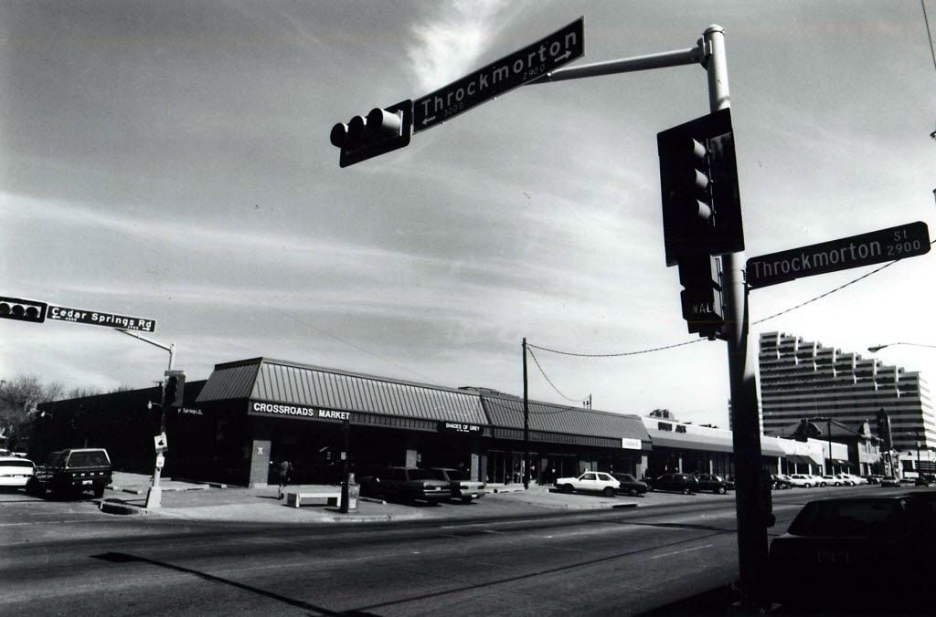 Crossroads Market stands on the corner of Cedar Springs and Throckmorton in 1991.