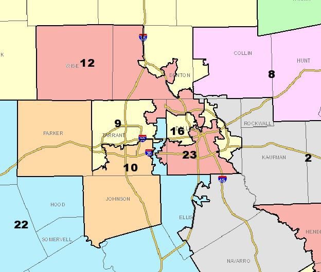 A map of proposed Texas Senate seats in North Texas.