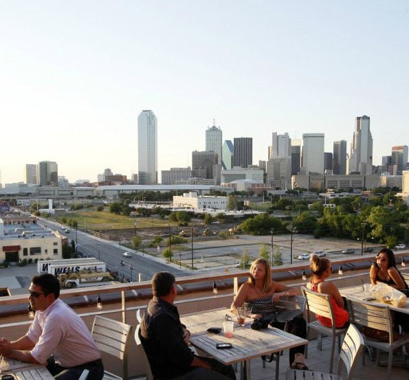 View of the Dallas skyline from Canvas hotel (formerly NYLO Dallas South Side)