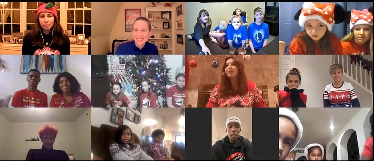Local children of the Tragedy Assist Program for Survivors participate in a Zoom call with...