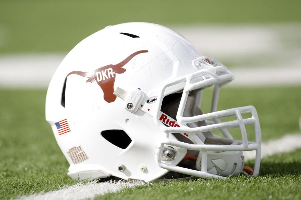 Nov 10, 2012; Austin, TX, USA; Texas Longhorns helmet featuring a DKR logo in honor of...