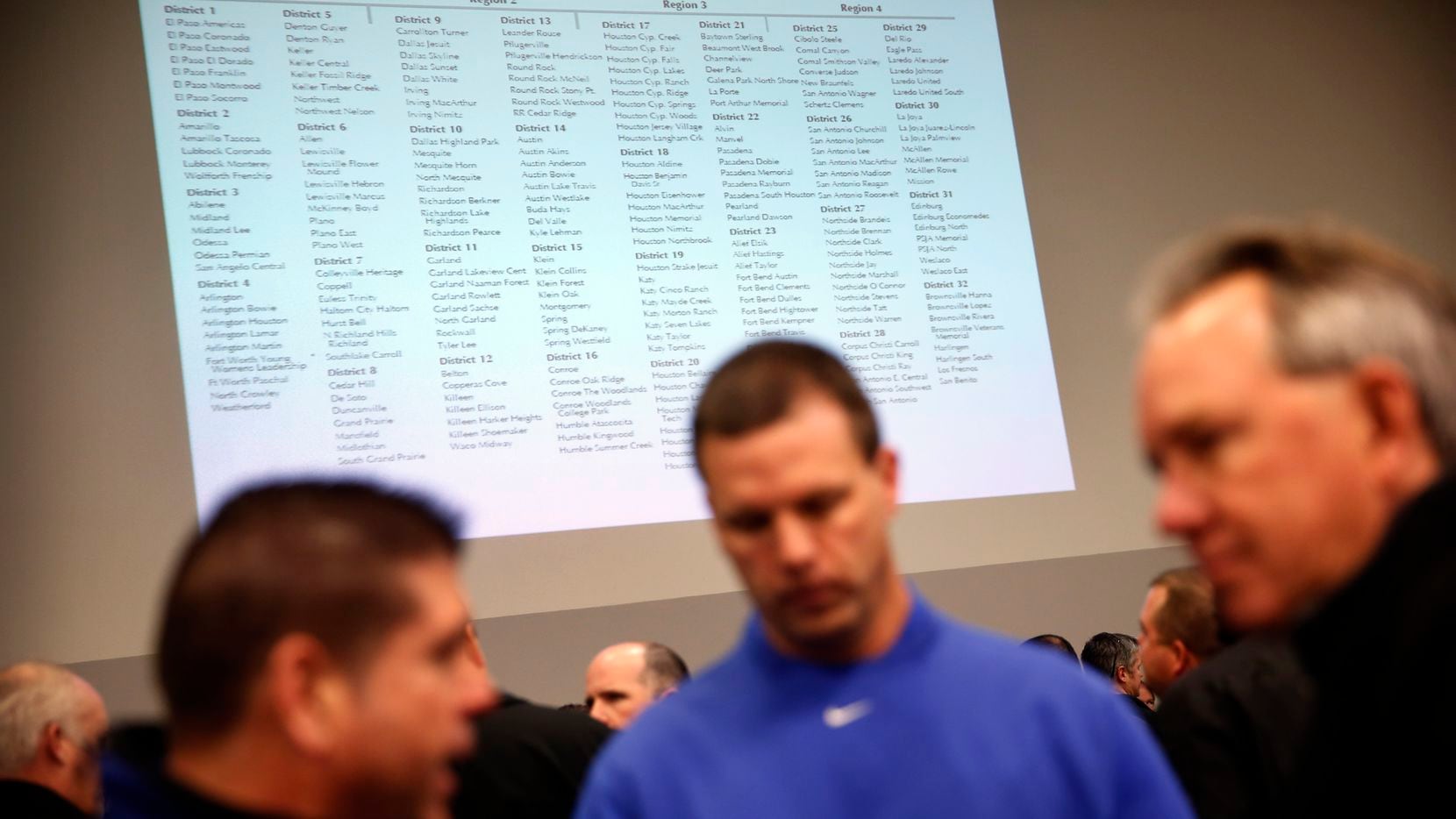 Dallas-area football coaches and athletic directors gathered to view the new UIL realignment...