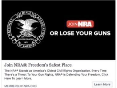 A Facebook ad by the NRA warning of gun confiscation.