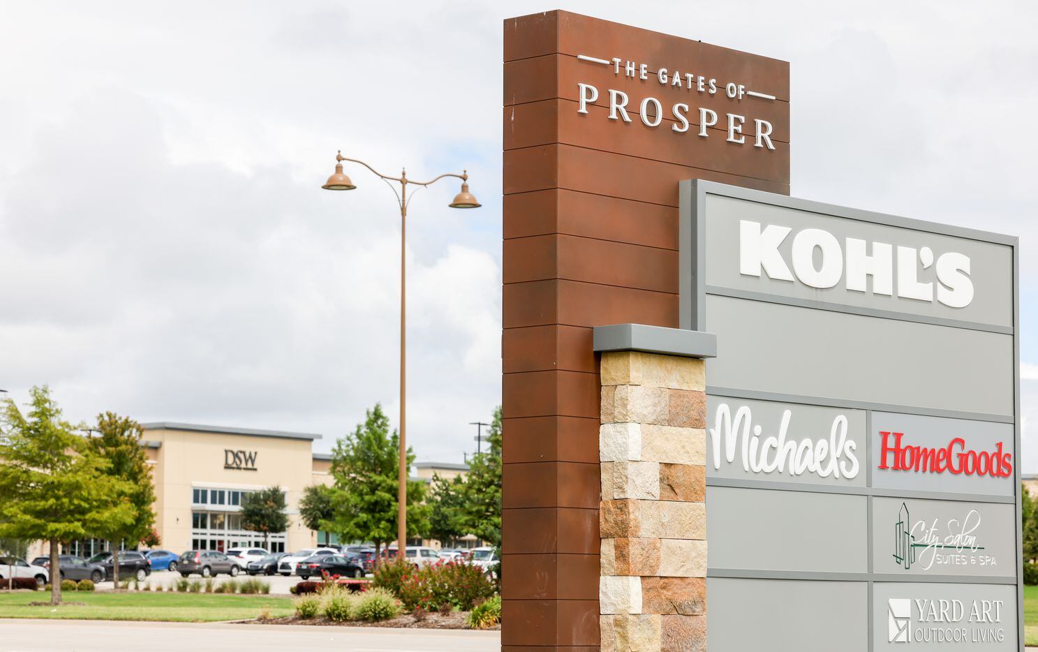 Entrance signs to The Gates of Prosper shopping center.