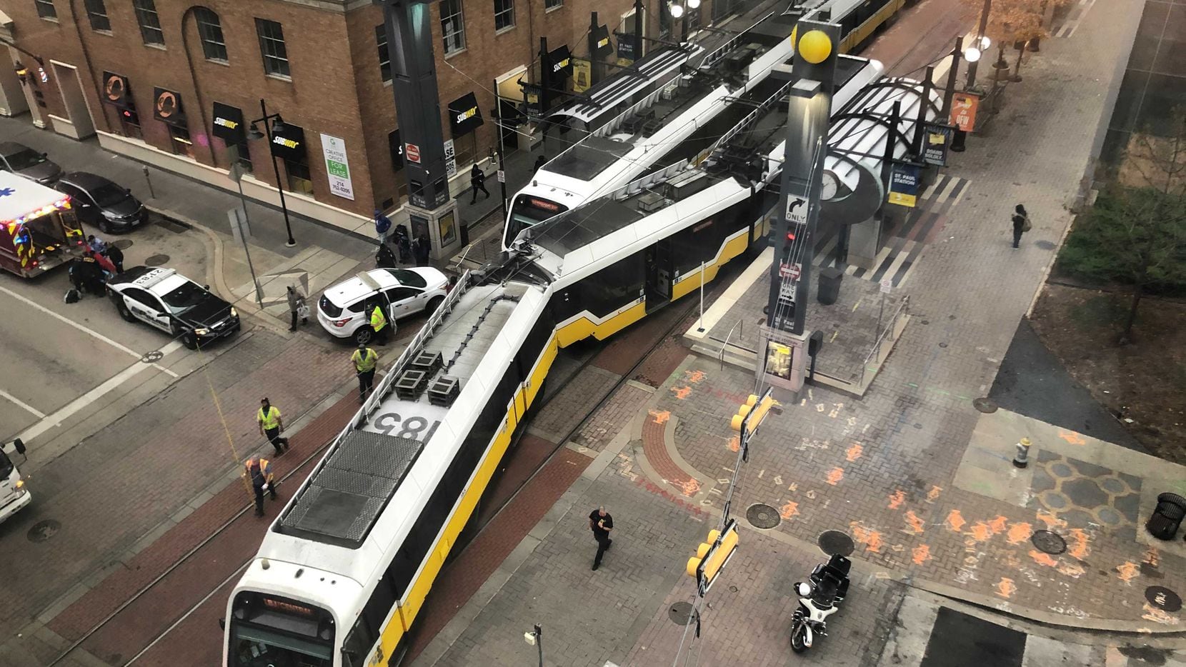 Two DART trains collided Saturday afternoon, Dec. 19, in downtown Dallas, sending two...