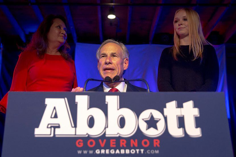 Texas Gov. Greg Abbott speaks to supporters during the Texas GOP election night party at...