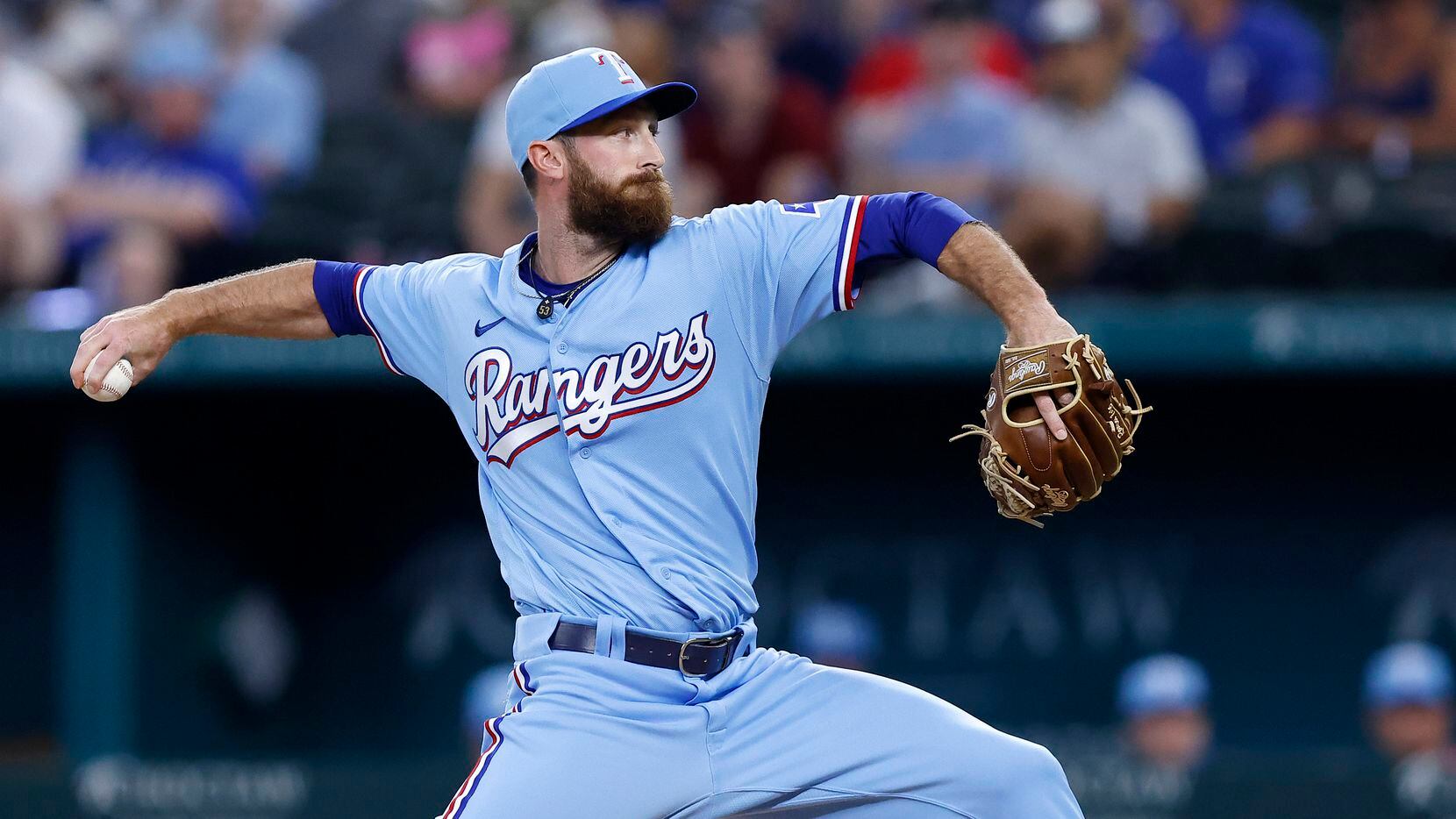 Texas Rangers relief pitcher Spencer Patton (61) pitches against the Kansas City Royals in...