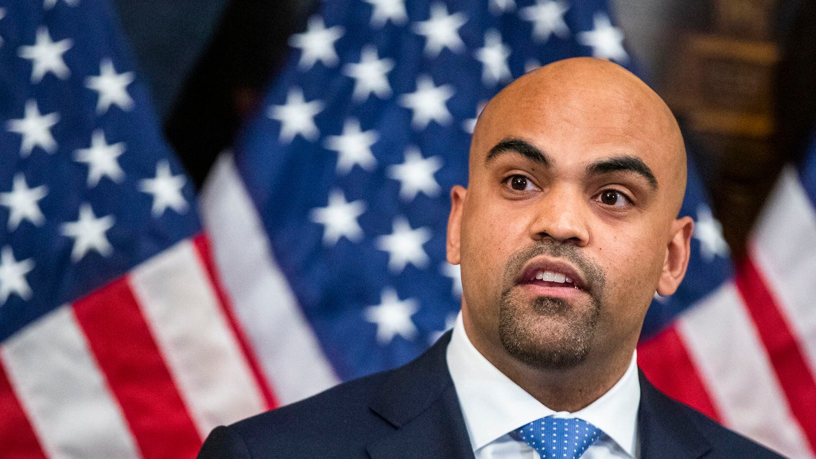 FILE - Rep Colin Allred, D-Texas, speaks during a news conference on Capitol Hill in...
