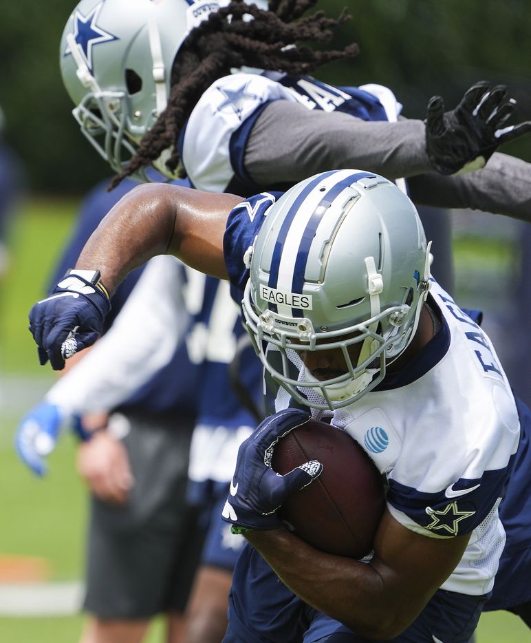 Dallas Cowboys wide receiver Brennan Eagles (83) works against cornerback Maurice Canady (31) during a minicamp practice at The Star on Tuesday, June 8, 2021, in Frisco. (Smiley N. Pool/The Dallas Morning News)