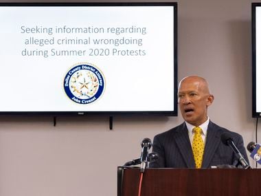 Dallas County District Attorney John Creuzot speaks about actively pursuing additional alleged criminal wrongdoing by police officers during the summer 2020 protests during a press conference at Frank Crowley Courts Building on Wednesday, Jan. 5, 2022, in Dallas, TX.
