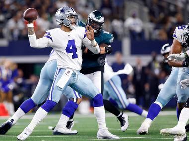 Dallas Cowboys quarterback Dak Prescott (4) throws a first quarter pass against the...