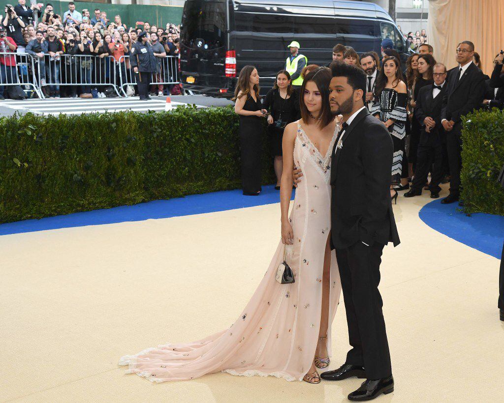 Selena Gomez and The Weeknd arrive for the Costume Institute Benefit on May 1, 2017, at the...