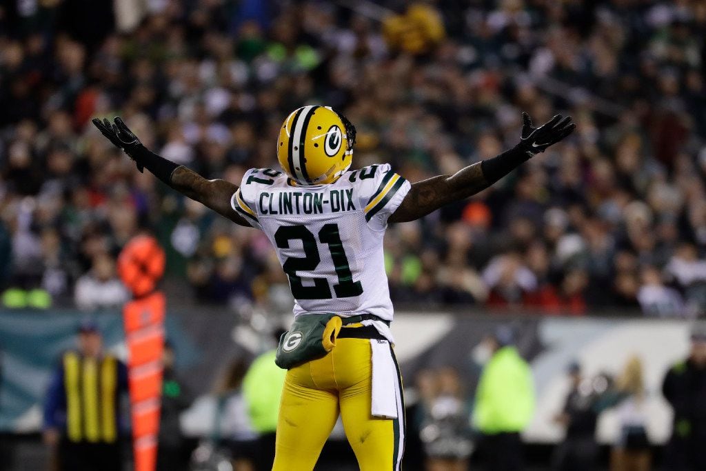 Green Bay Packers' Ha Ha Clinton-Dix reacts after an interception during the second half of...