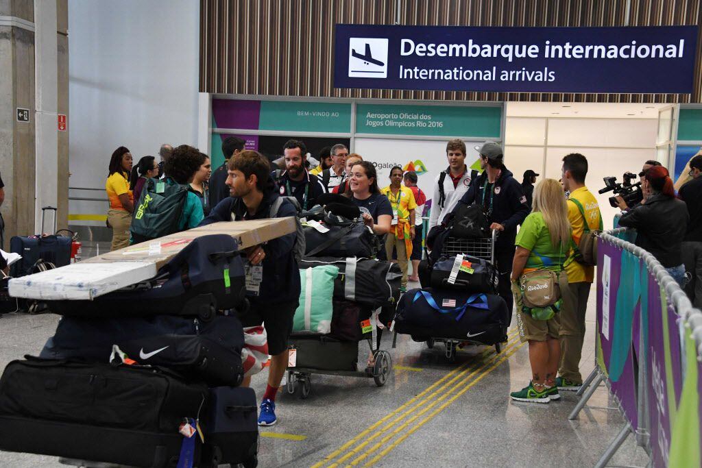 U.S. Olympians arrived at Antonio Carlos Jobim International Airport in Rio de Janeiro in...