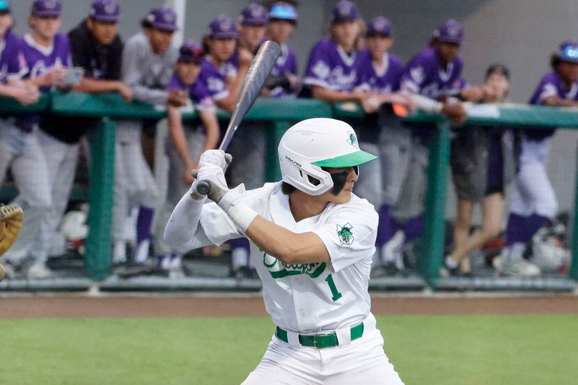 Southlake Carroll’s Ethan Mendoza bats against Keller Timber Ridge during the first inning...