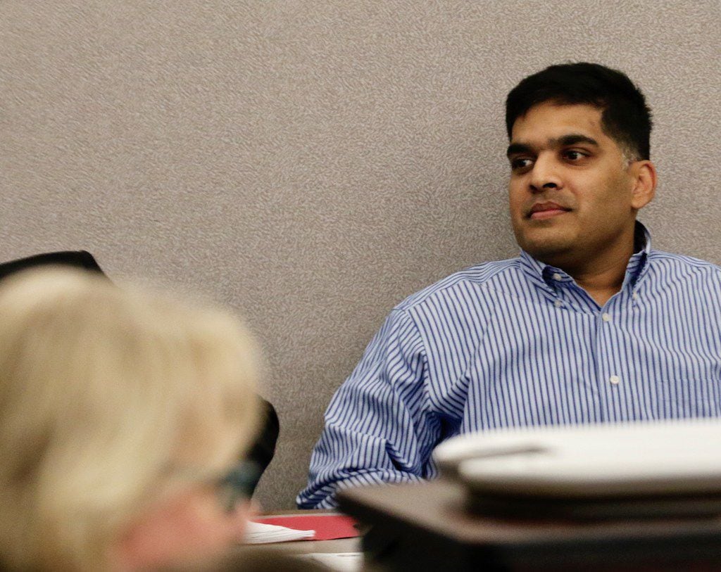 Wesley Mathews, father of Sherin Mathews, watches in Judge Cheryl Lee Shannon's courtroom where he and his wife, Sini, were to learn whether they will have a chance to reunite with their surviving 3-year-old daughter.