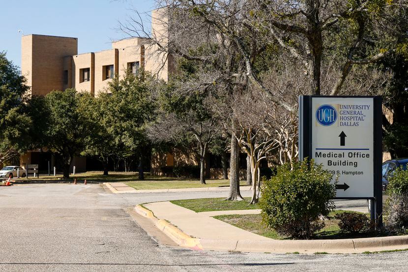 A sign directs people to the former University General Hospital seen on Jan. 11 in Dallas.