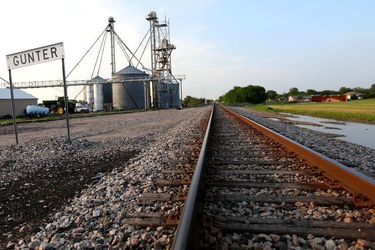 The railway tracks in Gunter, Texas, Thursday evening, April 18, 2024. BNSF has been...