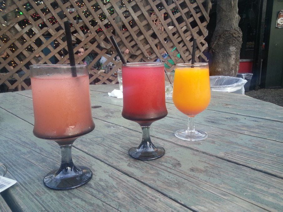 Left to right: The Grapevine's signature frozen drinks, the Bellini, Pom Pom and Tangarita.