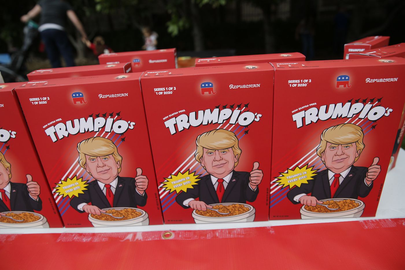 Trumpio’s cereal for sale outside of the Keep America Great Rally for President Donald Trump...
