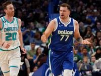 Dallas Mavericks guard Luka Doncic (77) questions a "no call" by officials against Charlotte...