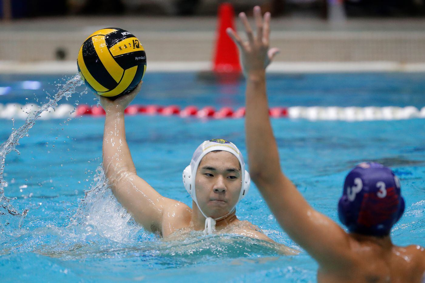 St. Mark's Michael Gao looks to score past Dawson's Mitchell Krum (3) during the boys state...