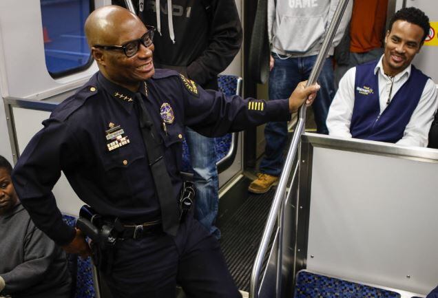 Chief Brown, during a Chief on the Beat event on a DART train in March 2015. (Jim Tuttle/...