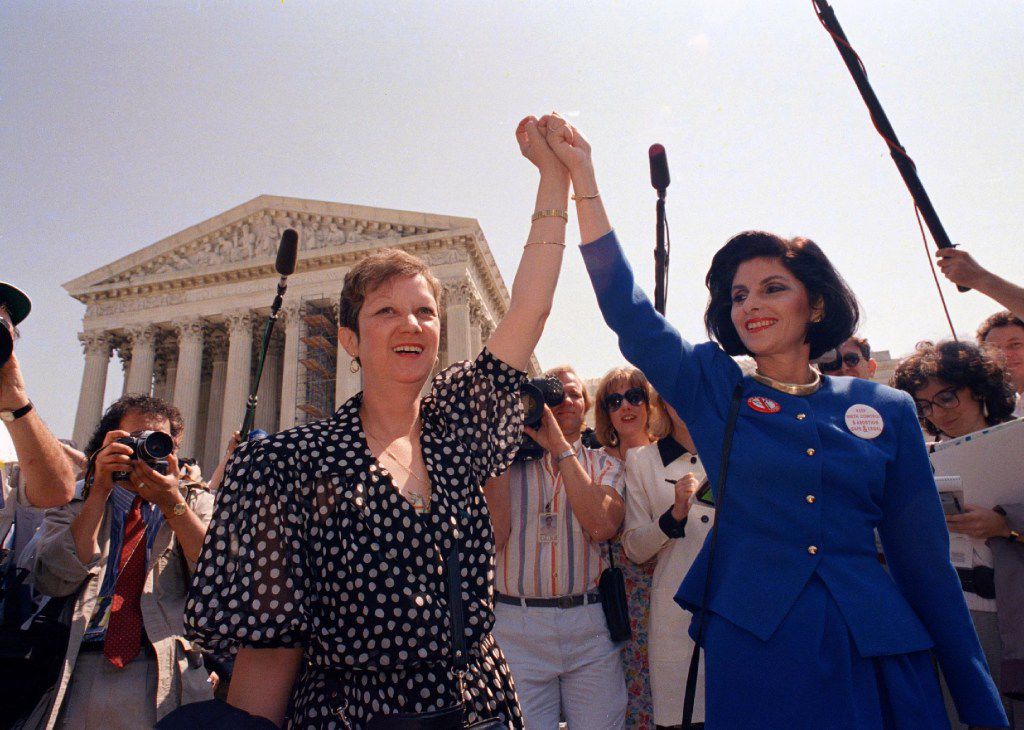 Norma McCorvey (left), with attorney Gloria Allred in 1989, was the "Jane Roe" in Roe vs. Wade.