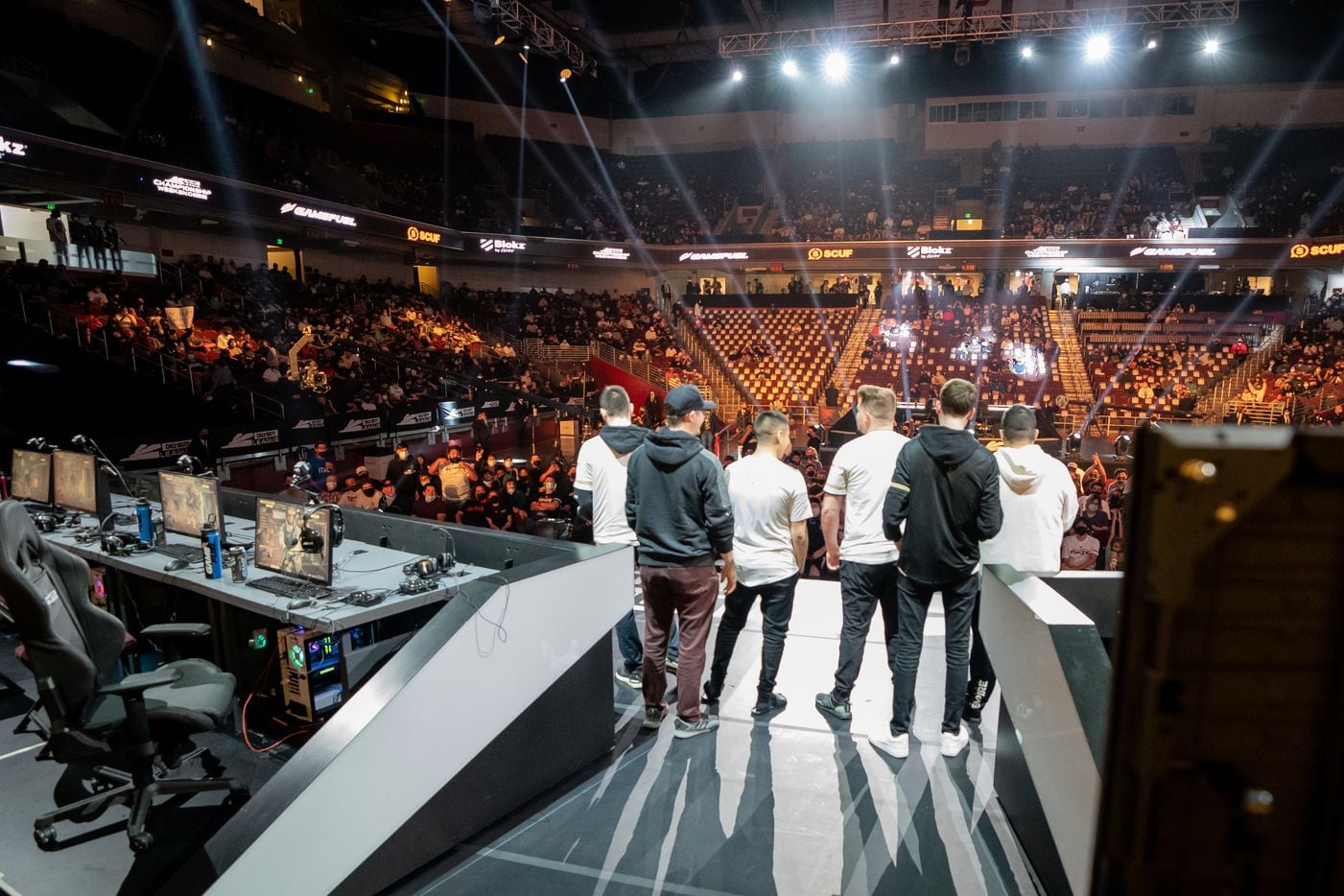 The Dallas Empire take the stage as they're introduced for their elimination match against the Toronto Ultra at the Call of Duty league playoffs at the Galen Center on Saturday, August 21, 2021 in Los Angeles, California. (Justin L. Stewart/Special Contributor)