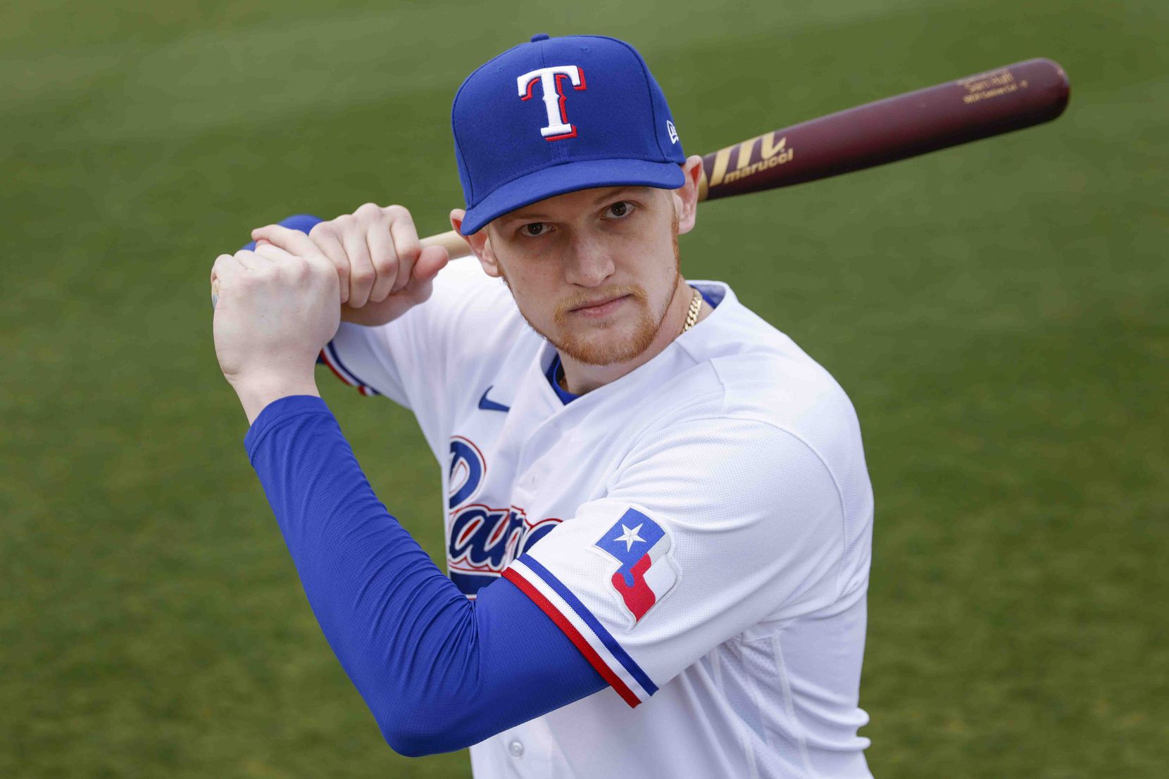 Texas Rangers catcher Sam Huff is pictured during photo day at the team's training facility...