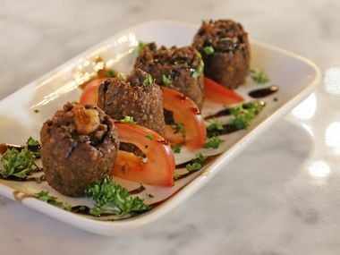 Kibbet karaz: beef shells filled with walnuts, sour cherries and scallions